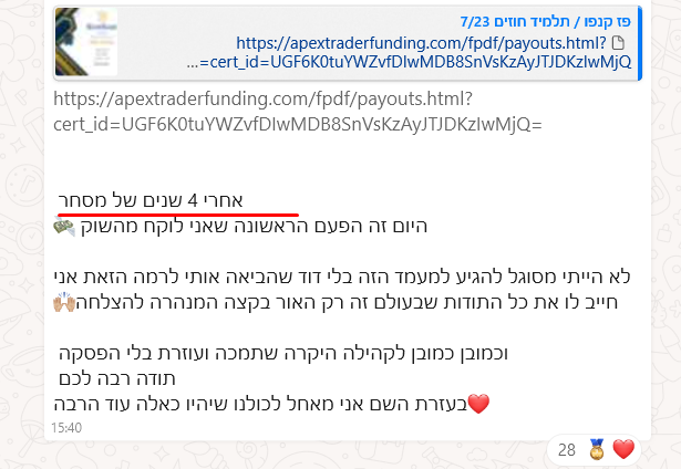 צילום מסך של הצלחה אחרי 4 שנים